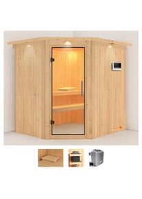 Sauna Karibu "Siirin", beige (naturbelassen), Saunaofen, externe Steuerung, 9 kW, Saunen, Sauna, 9 KW-Ofen mit externer Steuerung