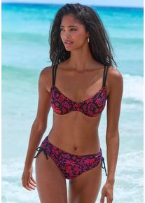 B&uuml;gel-Bikini-Top Buffalo "Paloma", Damen, Gr. 44, Cup E, schwarz, pink, Recycling-Polyamid, bedruckt, kontrastfarbene Details, Bikini-Oberteile B&uuml;gel-Bikini-Top, im trendigen Palmenmotiv mit kontrastfarbenen Details