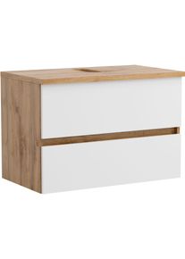 Waschtisch OTTO HOME "BOZEN, Aufsatz-Waschtisch mit Keramkbecken", wei&szlig; (wei&szlig;, wotaneiche), B:80cm H:68cm T:47cm, Waschtische, Waschtisch, Aufsatz-Keramkibecken, grifflose Front