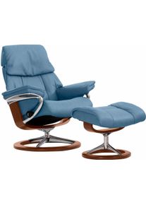 Relaxsessel stressless "Ruby", blau (sparrow blau paloma), B:88cm H:101cm T:78cm, Leder BATICK: durchgef&auml;rbtes und genarbtes M&ouml;belleder;Leder PALOMA: durchgef&auml;rbtes Semianilin-M&ouml;belleder, Sessel, Relaxsessel, mit Signature Base, Gr&ouml;&szlig;e L, Gestell Eiche, Wenge, Braun & Schwarz
