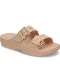 Pantolette Crocs "Saturday Metallic Buckle Sandal W", Damen, Gr. 42, beige (blush), Croslite&trade;, Schuhe Pantolette, Sommerschuh, Urlaubsschuh, Strandschuh, Schlappen mit Schnallen