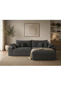 Ecksofa OTTO HOME "Amici L-Form, B: 302 cm, Mega-Sofa in Boucle und Cord", anthrazit, B:302cm T:186cm, 100% Polyester, Sofas, Ecksofa, Couch mit Federkern & 6 Zierkissen, frei stellbar