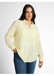 Shirtbluse Tom Tailor PLUS "TTP Blouse", Damen, Gr. 52, gelb (soft lemon), Web, Obermaterial: 100% Baumwolle, regular fit h&uuml;ftbedeckend, V-Ausschnitt, Aufschlag, Blusen Shirtbluse, mit aufgesetzten Brusttaschen