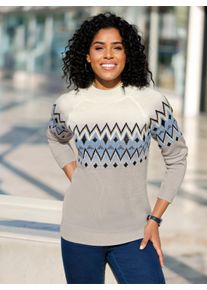 Damen Langarm-Pullover mit Norweger-Muster in hellgrau-eisblau-gemustert ,Gr&ouml;&szlig;e 50, WITT, 100% Polyacryl