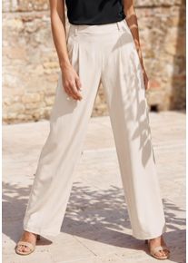 Palazzohose Lascana "Schlupfhose mit Bundfalten", Damen, Gr. 52/54, N-Gr, beige (ecru), Obermaterial: 60% Polyester, 33% Viskose, 7% Elasthan, unifarben, Basic, Hosen Palazzohose, mit weiten, geraden Beinen