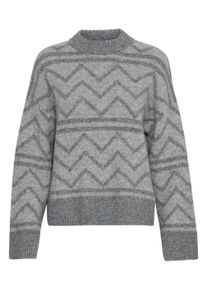 Strickpullover B.Young "Damen Strickpullover BYOMEA", Damen, Gr. S, grau (mid grau melange mix), Obermaterial: 53% Polyester PES. 39% Polyacryl PAN. 5% Wolle mw. 3% Elasthan EL., Pullover Strickpullover
