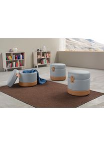 Hocker Egoitaliano "Tonder, Designhocker als Blickfang mit tollen Details, B/T 50/50cm", blau (himmel), B:50cm H:50cm T:50cm, Leder &raquo;NUVOLE&laquo; (Echtes Rindsleder). Halbnat&uuml;rliches, halbnarbiges Rindsleder mit einer nat&uuml;rlichen K&ouml;rnung von 1, 2 bis 1, 4 mm. Dieses Leder hat eine weiche, wachsartige Hand mit mattem Aussehen und einem Wolkeneffekt. Es handelt sich um ein Naturleder, das die urspr&uuml;nglic