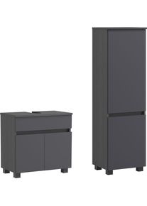 Badm&ouml;bel-Set OTTO HOME "BOZEN, 2-tlg. Unterbecken-Set - Midischrank", grau (anthrazit), B:100cm H:130cm T:35cm, Holzwerkstoff, Kastenm&ouml;bel-Sets, Badm&ouml;bel-Set, Umfangreicher Typenplan f&uuml;r viele Badl&ouml;sungen, flexibel kombinierbar