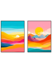 Wandbild OTTO HOME "Retro Landschaft I und II", bunt (farbe bild(er): farbig), B:30cm H:40cm T:0cm, Papier, Bilder, Wandbild, als Poster oder Leinwandbilder Set