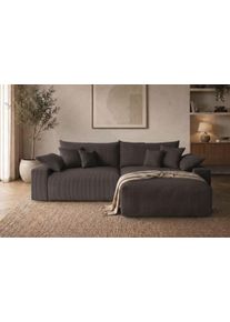Ecksofa OTTO HOME "Amici L-Form, B: 302 cm, Mega-Sofa in Boucle und Cord", dunkelbraun, B:302cm T:186cm, 100% Polyester, Sofas, Ecksofa, Couch mit Federkern & 6 Zierkissen, frei stellbar
