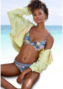 B&uuml;gel-Bikini-Top Venice Beach "Summer", Damen, Gr. 42, Cup D, bunt (marine, zitrone), Polyamid, Xtra Life LYCRA, bedruckt, Bikini-Oberteile B&uuml;gel-Bikini-Top, mit Doppeltr&auml;gern
