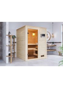 Sauna Karibu "Sandy" mit bronzierter T&uuml;r, naturbelassen", beige (naturbelassen), Bio-Kombiofen, externe Steuerung, 230 kW, Saunen, Sauna, aus hochwertiger nordischer Fichte