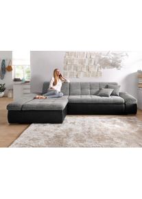 Ecksofa DOMO collection "MORIC 300x172 cm, XXL-Sofa mit viel Platz, L-Form, auch in Cord", grau (wei&szlig;, grau), B:300cm H:80cm T:172cm, Kunstleder SOFTLUX / Struktur (90% Polyester/ 10% Polyacryl);Microfaser PRIMABELLE (100% Polyester)/ Struktur (90% Polyester/ 10% Polyacryl), Sofas, Ecksofa, wahlweise mit Bettfunktion und Armteilverstellung. Schwarz-wei&szlig;-grau