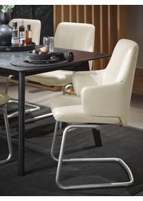 Polsterstuhl stressless "Laurel", beige (cream batick, schwarz matt), B:58cm H:92cm T:60cm, Leder BATICK: BATICK ist ein leicht korrigiertes, durchgef&auml;rbtes und genarbtes M&ouml;belleder, bei dem die meisten Unebenheiten und Spuren in der Regel entfernt wurden., St&uuml;hle, Polsterstuhl, Low Back mit Armlehne, Gr&ouml;&szlig;e L, mit Beinen aus Stahl in Schwarz matt
