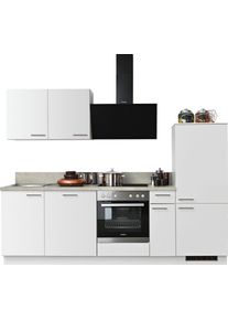 K&uuml;chenzeile KOCHSTATION "KS-Scafa, mit h&ouml;henverstellbaren F&uuml;&szlig;en, vormontiert, mit", wei&szlig; (k&uuml;che: wei&szlig;, korpus: wei&szlig;, arbeitsplatte: zementfarben hell), B:260cm T:60cm, Komplettk&uuml;chen-Sets, K&uuml;chenzeile, Soft-Close, wahl. mit E-Ger&auml;ten inkl. Geschirrsp&uuml;ler, Breite 260 cm