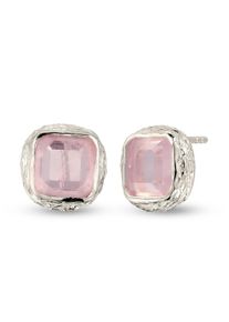 Paar Ohrstecker HAZE & GLORY "Ohrringe Ohrstecker Quadrat Quarz Rosa 925 Sterling Silber" Gr. 13, silber, Ohrringe, Damen, 13, Silber 925 (Sterlingsilber), Paar Ohrstecker
