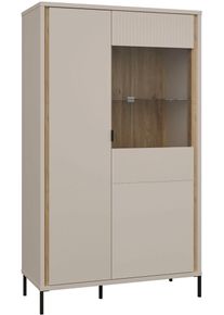 Highboard FORTE "FORTE Seravel Highboard, Kashmir Beige/Mauvella Eiche opt. Beleuchtung", beige (mauvella eiche, kaschmir beige), B:94,1cm H:160,8cm T:41,5cm, Holzwerkstoff, Sideboards, Highboard, B/H/T 94,1/160,8/41,5 viel Stauraum, Lamellenoptik