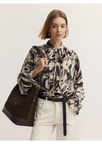 Langarmbluse Bugatti "Modern Fit", Damen, Gr. 42, 60, taupe, 100% Viskose, gemustert, normal, Rundhals, Blusen Langarmbluse, Modern Fit Viskose Grafikprint Schluppe