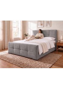 Boxbett OTTO HOME "FIETTE, Polsterbett mit Bettkasten, inkl. Taschenfederkernmatratze H3", grau, B:188cm L:232cm, Holz teilmassiv, Holzwerkstoff, Spanplatte, Komplettbetten, Boxbett, inkl. Kaltschaumtopper, Luxus-Mircofaser-Bezug, Liegefl&auml;che 180x200 cm