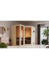 Sauna Karibu "Amada", beige (naturbelassen), ohne Ofen, (ohne Ofen), Saunen, Sauna, ohne Ofen