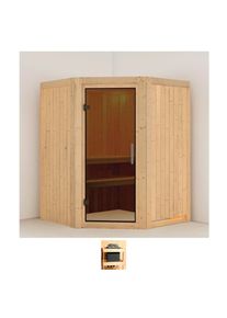 Sauna Karibu "Nanna", beige (naturbelassen), ohne Ofen, (ohne Ofen), Saunen, Sauna, ohne Ofen