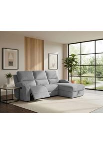 Ecksofa OTTO HOME "NAPORI Cord, Multimediasofa, L-Form", grau, B:210cm H:102cm T:155cm, Polyester 93% / Nylon 7%, Sofas, Ecksofa, man. oder elektr. Relaxfuntion, USB-A bei elektr. Variante, Staukasten