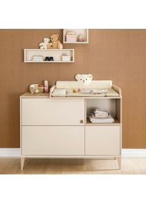 Wickelkommode Paidi "MILA & BEN Steiff by Paidi in Beige, T&uuml;r und 2 Schubladen", beige (cashmere, beige, scandinavian, wood), B:129,4cm H:94,4cm T:58,2cm, Holzwerkstoff, Wickelkommoden, Wickelkommode, Push-to-open, Soft-Close, stabile Kommode mit Massivholz-F&uuml;&szlig;en