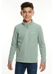 Fleecejacke Jack Wolfskin "TAUNUS 100 FZ K", Kinder, Gr. 152, gr&uuml;n (gr&uuml;n zinnia), Fleece, Obermaterial: 100% Polyester. Futter: 100% Polyester, unifarben, Basic normal, Rundhals, Jacken Fleecejacke, winddicht, wasserabweisend, mit Kinnschutz