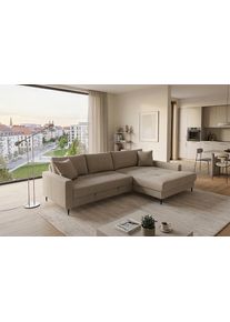 Ecksofa TRENDS BY HG "Summer L-Form, B: 284 cm, Schlaffunktion, 2 Zierkissen", beige (b884 memphis 5 truffle), B:284cm H:80cm T:178cm, 90% Polyester;10% Nylon, Sofas, Ecksofa, optional mit Kopfst&uuml;tzen, Wellenfederung, frei stellbar