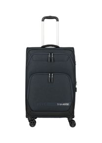 Trolley Travelite "KICK OFF Reisekoffer", Damen, Gr. B/H/T: 41cm x 67cm x 27cm 69 l, grau, Polyester, Koffer Trolley, 4 Doppelrollen, Au&szlig;entaschen und Packgurte &ndash; leicht und robust