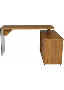 Eckschreibtisch Jahnke "LUX C 135 E", braun (kerneiche, klarglas, klarglas, kerneiche), B:141,8cm H:74cm T:100cm, Tische, Eckschreibtisch, Eckschreibtisch,wechselseitig montierbar,Glas,1 Schublade & 2 F&auml;cher