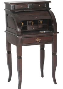 Schreibtisch Sit "Murten aus massiver Akazie mit Rollladen und 4 Schubladen", braun (dunkelbraun), B:55cm H:100cm T:41cm, Tische, Schreibtisch, Massiver Schreibsekret&auml;r mit 5 offenen F&auml;chern