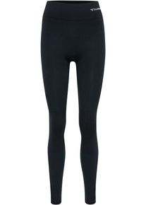 Leggings Hummel "HMLCLEA SEAMLESS MID WAIST TIGHTS", Damen, Gr. S (36), N-Gr, schwarz melange, Obermaterial: 57% Polyamid, 30% Polyester, 13% Elasthan, Hosen Leggings, dehnbarer Stoff, feuchtigkeitsableitendes Material, mit Mesh-Bel&uuml;ftung