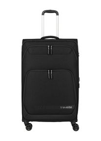 Trolley Travelite "KICK OFF Reisekoffer", Damen, Gr. B/H/T: 47cm x 78cm x 31cm 110 l, schwarz, Polyester, Koffer Trolley, 4 Doppelrollen, Au&szlig;entaschen und Packgurte &ndash; leicht und robust