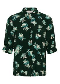 Kurzarmbluse Kaffe "Damen Bluse kurzarm KAvelana", Damen, Gr. 40, gr&uuml;n (ponderosa pine large flower), Obermaterial: 50% Viskose CV. 50% Viskose LENZING ECOVERO CV LenzEcov., Blusen Kurzarmbluse