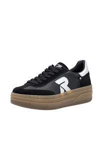 Plateausneaker RIEKER SPORT "Swing2GO", Damen, Gr. 40, silber (schwarz, silberfarben), Glattleder, Veloursleder, Schuhe Plateausneaker, Retro-Sneaker, Schn&uuml;rschuh, Halbschuh mit trendiger Plateausohle