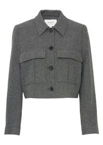 Blusenblazer B.Young "Damen Blazer BYETONA", Damen, Gr. 38, grau (mid grau melange), Obermaterial: 70% Polyester PES. 27% Viskose CV. 3% Elasthan EL., Blazer Blusenblazer