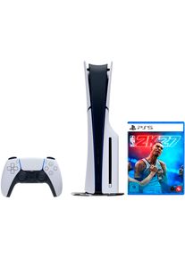 Playstation 5 Konsolen-Set "PS5 Disk Edition (Slim) inkl. NBA 2K27", wei&szlig; (wei&szlig;, schwarz), B:9,6cm H:35,8cm T:21,6cm, Spielekonsolen, Konsolen-Set