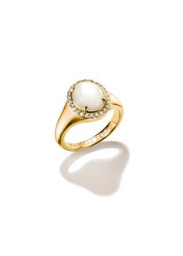 Fingerring THOMAS SABO "Fluid Elegance Cocktailring" Gr. 52, gold (gelbgoldfarben, kristallwei&szlig;, wei&szlig;), Fingerringe, Damen, 52, Metall, Fingerring, mit Zirkonia (synth.) - mit Perlmutt