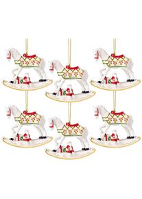 Villeroy & Boch Weihnachtsfigur VILLEROY & BOCH "Ornamente Schaukelpferd 2026 Christmas Classics 10,9 x 3,8 x 8,9 cm 6er Set wei&szlig;-gold", wei&szlig; (wei&szlig;, gold), B:3,8cm H:8,9cm T:10,9cm, Dekofiguren, Weihnachtsfigur, Nur Dekoration