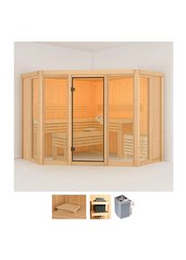 Sauna Karibu "Astrid 2", beige (naturbelassen), Saunaofen, integrierte Steuerung, 9 kW, Saunen, Sauna, Ofen 9 kW integr. Strg