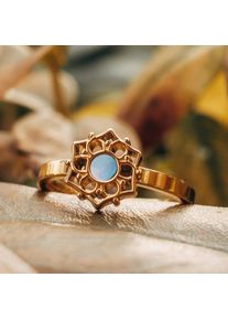 Holzkern Composition Ring Blaues Perlmutt und Gold