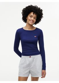 Langarmshirt "LS RIB T-SHIRT", Damen, Gr. S (36), blau ink, Feinripp, Obermaterial: 57% Baumwolle, 38% Polyester, 5% Elasthan, Tommy Hilfiger Underwear, unifarben, h&uuml;ftlang, Rundhals, Shirts Langarmshirt, in Rippstruktur, Rundhals