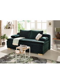 Schlafsofa OTTO HOME "Berlin, B: 202 cm, Liegefl. 158x200 cm, Boxspring-Dauerschlafsofa", gr&uuml;n, B:202cm H:99cm T:98cm, Samtoptik (100% Polyester), Sofas, Schlafsofa, Schlaffunktion, Bettkasten & 2 Zierkissen, G&auml;stebett
