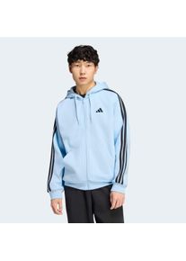 Kapuzensweatshirt adidas Sportswear "ESSENTIALS 3-STREIFEN FLEECE", Herren, Gr. M, clear sky, schwarz, Obermaterial: 70% Baumwolle, 30% Polyester, normal, Rundhals, angesetztes B&uuml;ndchen, Sweatshirts Kapuzensweatshirt