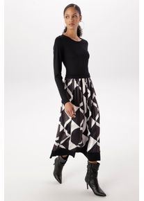 Midikleid Aniston SELECTED, Damen, Gr. 38, N-Gr, schwarz, creme, schoko, Jersey, Obermaterial: 65% Viskose, 35% Polyester. Rock: 100% Polyester, bedruckt, gemustert, figurumspielend wadenlang, Rundhals, Kleider Midikleid, im Materialmix - NEUE KOLLEKTION, Topseller