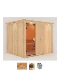 Sauna Karibu "Gitte", beige (naturbelassen), Saunaofen, integrierte Steuerung, 9 kW, Saunen, Sauna, Ofen 9 kW integr. Strg