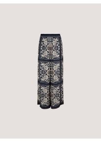 Stoffhose Apricot "Kimono Scarf Print Flare Troussers", Damen, Gr. L (40), N-Gr, blau (navy), Obermaterial: 88% Viskose CV. 12% Nylon NY., gemustert, Hosen Stoffhose, mit elastischem Bund