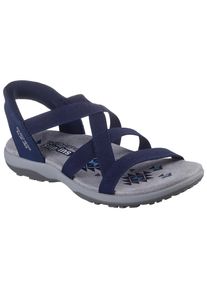 Sandale Skechers "REGGAE SLIM-STRETCH FLEX", Damen, Gr. 38, blau (navy), Lederimitat, Textil, Fischgratmuster, Schuhe Sandale, Flats, Trekking Sandale mit Slip-ins Funktion