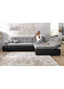 Ecksofa DOMO collection "MORIC 300x172 cm, XXL-Sofa mit viel Platz, L-Form, auch in Cord", grau (wei&szlig;, grau), B:300cm H:80cm T:172cm, Kunstleder SOFTLUX / Struktur (90% Polyester/ 10% Polyacryl);Microfaser PRIMABELLE (100% Polyester)/ Struktur (90% Polyester/ 10% Polyacryl), Sofas, Ecksofa, wahlweise mit Bettfunktion und Armteilverstellung, schwarz-wei&szlig;-grau